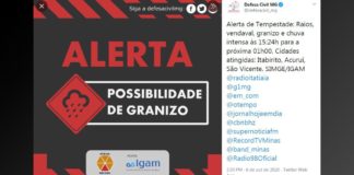 Defesa Civil MG alerta para possibilidade de chuva de granizo em Itabirito