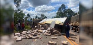 Itabirito: Acidente entre caminhão, com carne de frango, e carreta faz carga tombar na BR-356; FOTOS