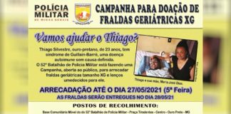 PM faz campanha de doação de fraldas geriátricas para morador de Ouro Preto com doença rara