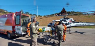 Itabirito: Motociclista sofre acidente em Acuruí e é levado de helicóptero para o João XXIII
