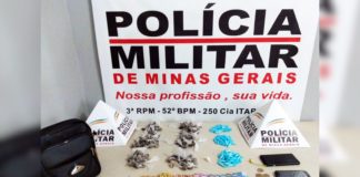 Itabirito: 161 buchas de maconha e 76 pinos com cocaína encontradas pela PM em bolsa de menor