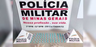 Itabirito: PM apreende 128 pedras de crack e 76 pinos com cocaína no bairro Meu Sítio