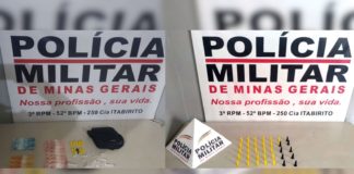 PM apreende, ao todo, 75 pedras de crack e 45 pinos com cocaína em 2 bairros de Itabirito