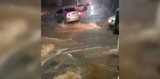 Itabirito: chuva faz água “brotar” do asfalto no Santa Efigênia e causa alagamentos pela cidade