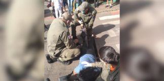 Itabirito: grávida de 5 meses prende perna em bueiro da Rua José Sans e é socorrida pela Brigada