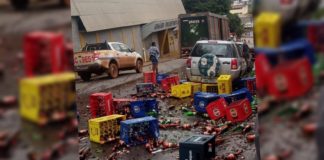 Itabirito: senhora é atingida por estilhaços de cascos de cerveja caídos de caminhão em manobra
