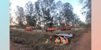 MG-844: carro capota entre Conselheiro Lafaiete e Queluzito e deixa 3 feridos