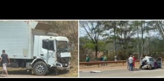 Entre Alphaville e Miguelão: acidente envolvendo caminhão e carro na BR-040, em Nova Lima