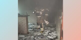Conselheiro Lafaiete: mulher inconsciente e com queimaduras é salva pelos bombeiros em incêndio Casa pega fogo em Lafaiete. Foto - CBMMG