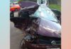 Acidente na BR-356, Itabirito: morrem pai e mãe que estavam no carro com placa de Paula Cândido Carro ficou destruído. Foto - Brigada Municipal
