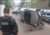 Itabirito: acidente entre 2 veículos faz carro tombar em frente ao Parque Ecológico; veja fotos Carro tomba em Itabirito. Foto - GM (1)