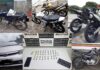“Rolezinho” em Itabirito acaba com 3 presos e apreensões de 7 motos, 1 carro e 47 pinos de cocaína Seis das sete motos apreendidas, além de um carro e drogas. Foto - PMMG