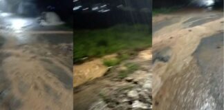 VÍDEOS: Cachoeira do Campo das chuvas, dos buracos e do barro; morador expõe dificuldade Sequência de 3 imagens retiradas de vídeos: buracos incomodam e ameaçam moradores. Foto - Reprodução