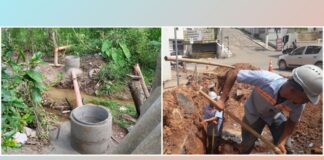 Itabirito: São José recebe rede interceptora de esgoto Obra no São José (à esquerda) e no Centro (à direita) . Foto - Saae de Itabirito