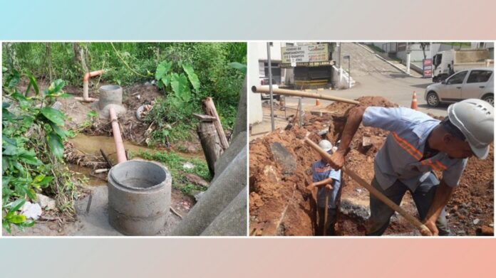 Obra no São José (à esquerda) e no Centro (à direita) . Foto - Saae de Itabirito