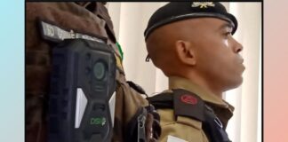 PM de Minas começa a usar câmeras nas fardas Serão cerca de 4 mil PMs que irão revezar o equipamento. Foto - VideoPress Produtora - Jornal O Tempo - Reprodução