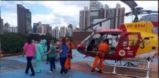 Grande BH: criança de 4 anos fica 20 min submersa em piscina e vai de helicóptero para o João XXIII O menino foi levado para o Hospital João XXIII em BH. Foto - CBMMG