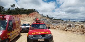 Idoso de 75 anos morre após detonação de explosivos em pedreira de Amarantina, em Ouro Preto Bombeiros atuam em pedreira de Amarantina. Foto - CBMMG