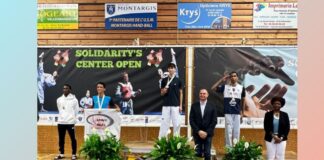 Taekwondo: Adriano Santos, lutador de Itabirito, conquista 2 medalhas em competições na Europa Adriano (de azul claro): 3º lugar na categoria adulta na França. Foto - Divulgação
