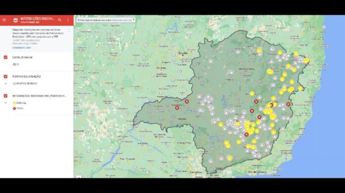Na matéria a seguir, o link para acessar o mapa das interdições em Minas Gerais. Foto - Reprodução