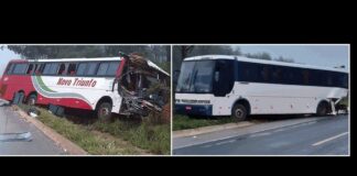 71 passageiros se envolvem em acidente entre 2 ônibus na BR-251; veja fotos Acidente no Norte de Minas entre dois ônibus. Foto - CBMMG