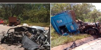 Grave acidente envolvendo carreta e carro mata 1 na BR-040 entre Alphaville e Itabirito; VEJA FOTOS Acidente na BR-040. Fotos - CBMMG