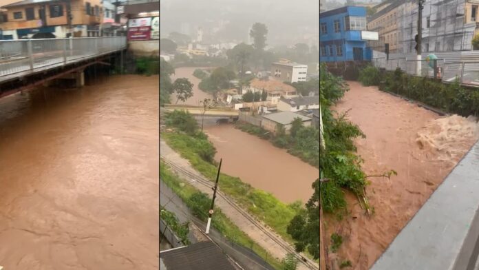 Diante da situação provocada pelas chuvas, o medo paira sobre Itabirito. Nas imagens, Rio Itabirito em 2 ângulos diferentes e o Córrego da Carioca. Fotos - Reproduções