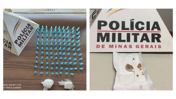 Drogas apreendidas pela PM de Itabirito em 2 ocorrências. Foto - PMMG