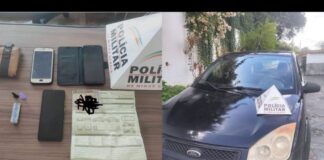 Avenida José Farid, Itabirito: mulher é roubada e agredida por 2 homens; 1 deles foi preso pela PM Materiais apreendidos com um dos suspeitos presos pela PM. Fotos - PMMG