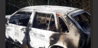 Mariana: após assaltar uma mulher, bandidos ateiam fogo na vítima Carro foi encontrado queimado pela Polícia Militar. Foto - reprodução