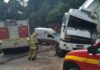 Ouro Preto: acidente envolve caminhão e carro perto do trevo de Santa Rita; veja fotos Acidente em Ouro Preto. Foto - CBMMG