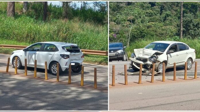 Lafaiete, BR-040: ao frear para não atropelar ciclista, carro é atingido por veículo que vinha atrás