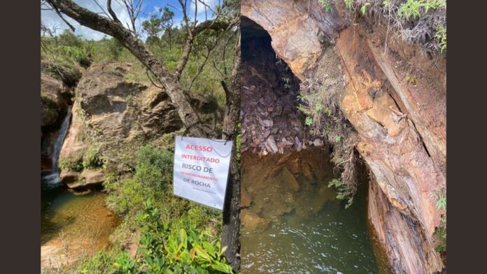 Rocha com risco de desmoronamento de rocha no Poço do Lobo - Floresta Uaimii