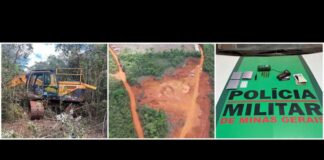 Extração ilegal de minério em Mariana: PM de Meio Ambiente apreende escavadeiras, rebites, munições Extração ilegal de minério em Mariana: PM de Meio Ambiente apreende escavadeiras, rebites, munições