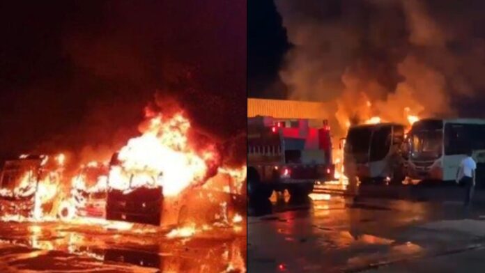 Mariana: incêndio destrói 5 ônibus na garagem da Transcotta durante madrugada