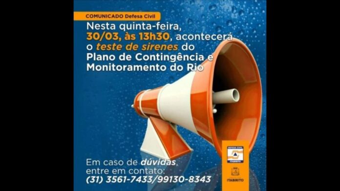 Alerta para transbordamentos futuros do Rio Itabirito: testes de sirenes nesta quinta-feira