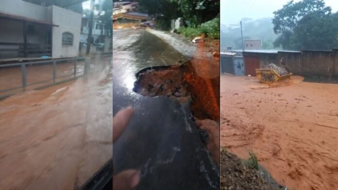 Chuva abre cratera no Novo Itabirito; barro e pedras descem para a Rua da Carioca