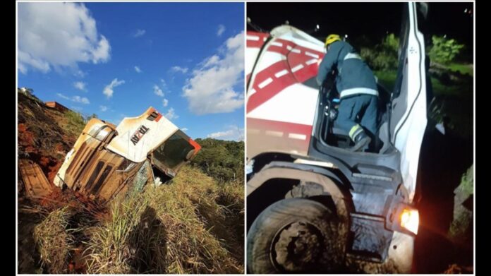 Conselheiro Lafaiete: motorista morre após carreta cair em ribanceira e capotar na MG-383