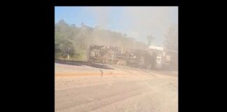 Acidente entre veículos pesados derrama massa asfáltica na BR–040; veja vídeo Acidente entre veículos pesados derrama massa asfáltica na BR–040; veja vídeo