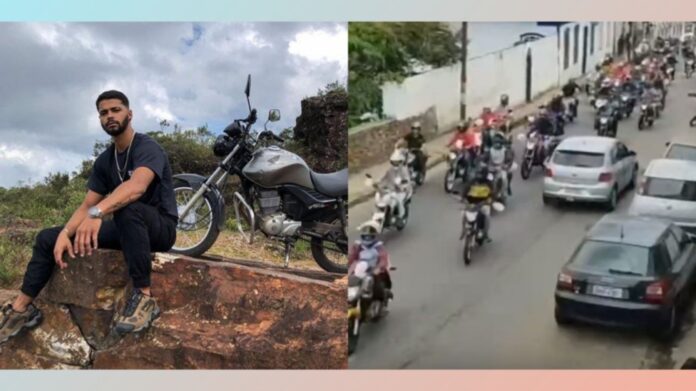 Ouro Preto, em cortejo pelas ruas, homenageia o motoboy Joakas, que morreu em acidente