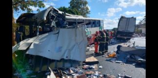 3 mortos: ônibus e carreta batem de frente na MGC-135; veja fotos 3 mortos: ônibus e carreta batem de frente na MGC-135