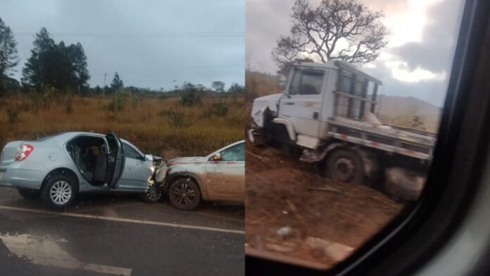 Amarantina, Ouro Preto: acidente envolvendo um caminhão e três carros deixa um motorista preso nas ferragens