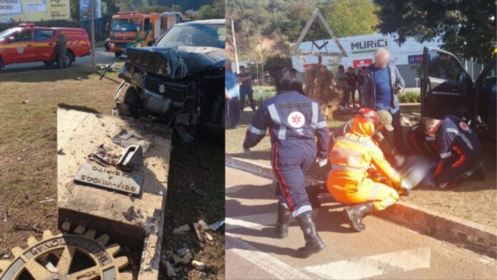 BR-356, Acesso 3: veículo arranca monumento 