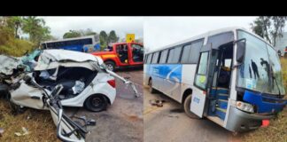 MG-129: colisão entre ônibus e carro deixa motorista com fraturas, em Conselheiro Lafaiete MG-129: colisão entre ônibus e carro deixa motorista com fraturas, em Conselheiro Lafaiete