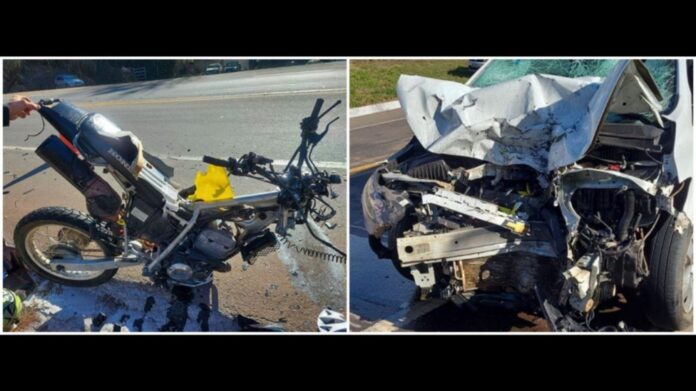 Cachoeira do Campo: acidente entre moto e 2 carros deixa motociclista, de Itabirito, em estado grave