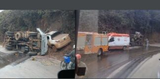 Itabirito, Serra da Santa: acidente entre caminhonete e caminhão deixa vítima presa às ferragens na BR-356 Itabirito, Serra da Santa: acidente entre caminhonete e caminhão deixa vítima presa às ferragens na BR-356