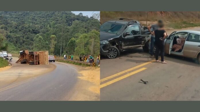 Ouro Preto: semirreboque de caminhão trator se solta, derrama carga e causa lentidão na BR-356  