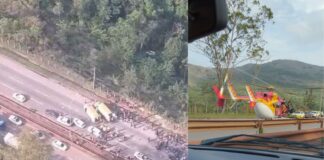 Nova Lima: acidente na BR-040 deixa 2 pessoas feridas Acidente próximo ao viaduto da Mutuca deixa dois feridos - Foto: BTN / O Tempo - reprodução