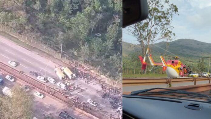 Acidente próximo ao viaduto da Mutuca deixa dois feridos - Foto: BTN / O Tempo - reprodução