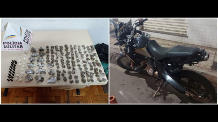 Itabirito: homem em moto clonada não para em blitz da PM, foge a pé e abandona bolsa com drogas